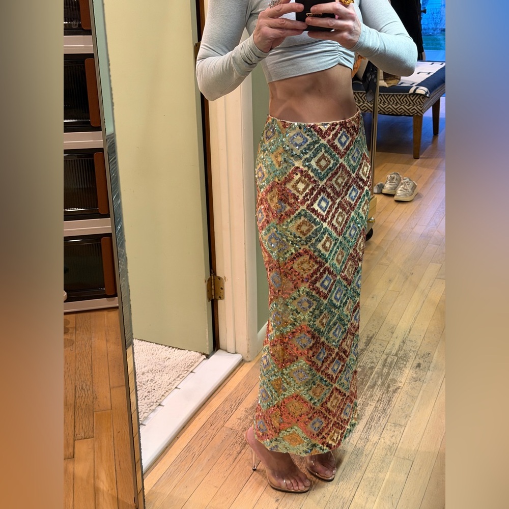 REVOLVE Beaded Geometric Midi Skirt in Multicolor